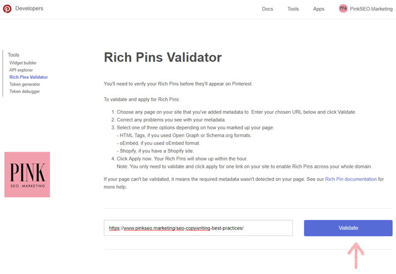 How to use Pinterest Rich Pins Validator